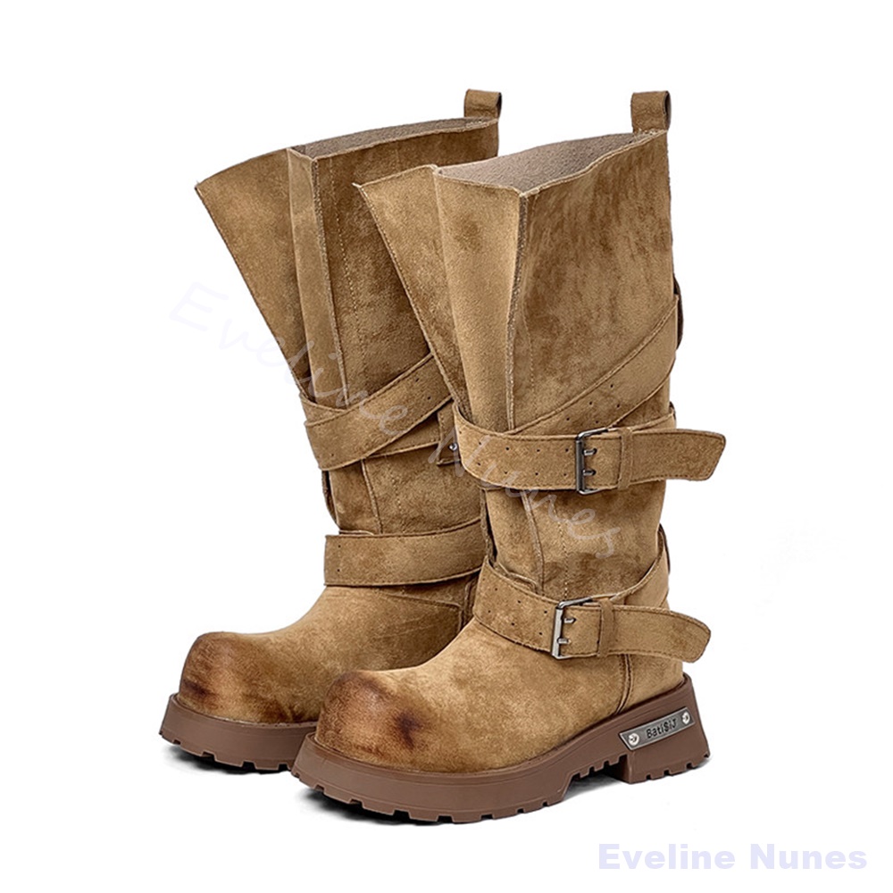 Wide Fit Heels - Motorlaarzen met wijde pijpen, riemgesp, dikke