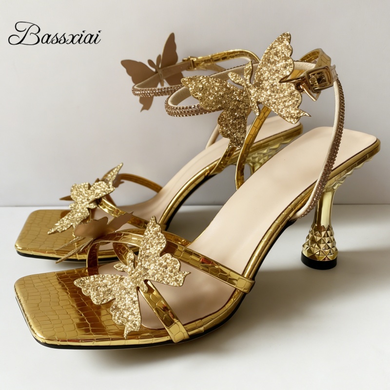 Wide Fit Heels - Levendige pailletten vlinder-bloem moderne sandalen dames